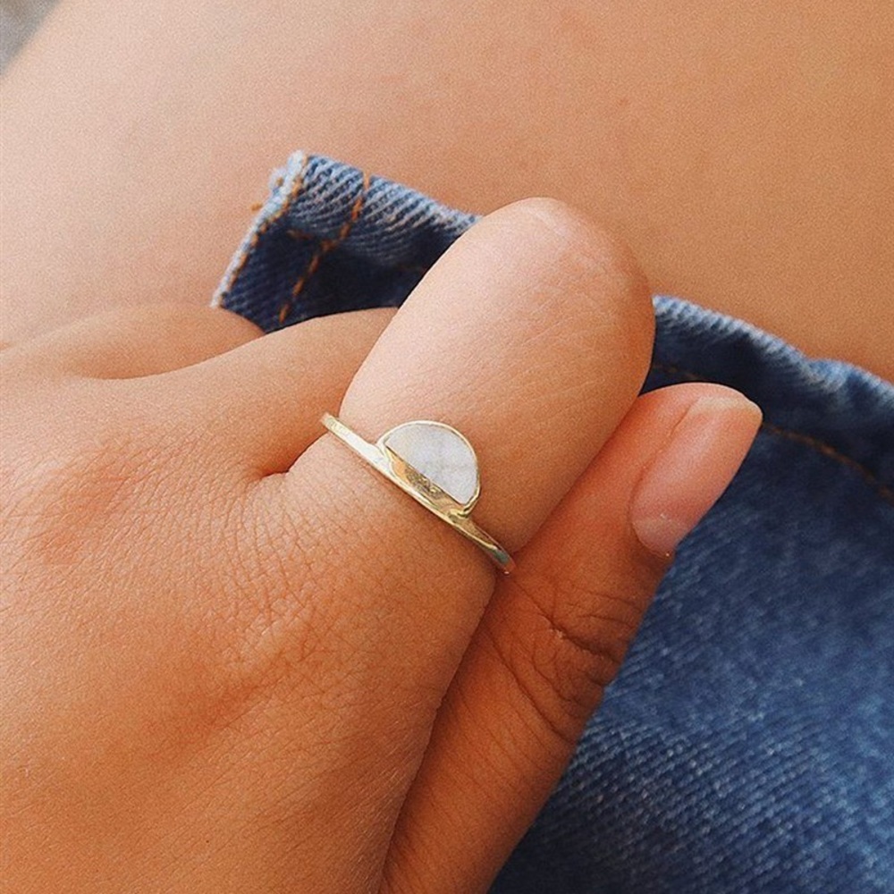 Gold and White half moon ring